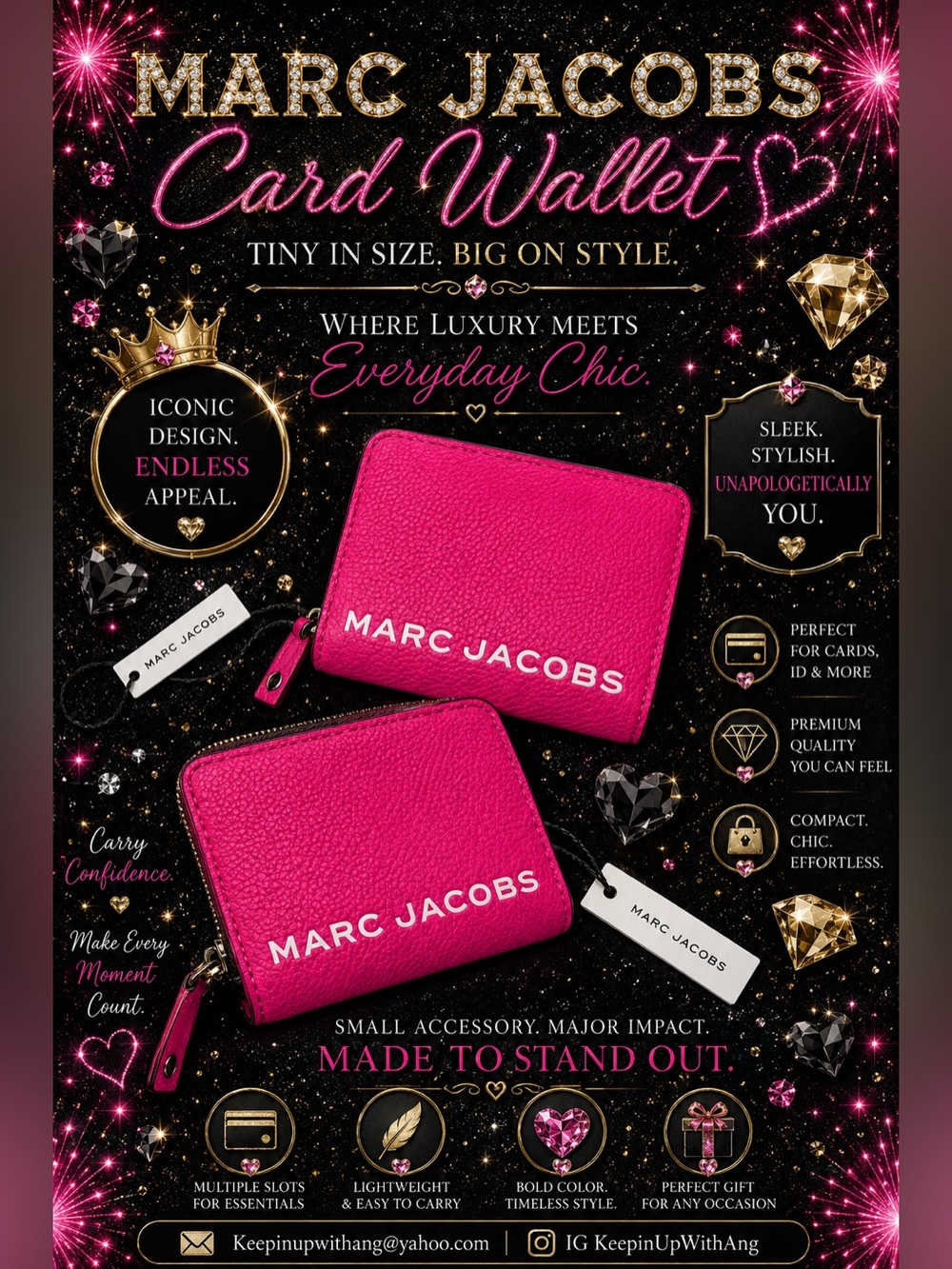 Marc Jacobs Hot Pink Zip Card Wallet
